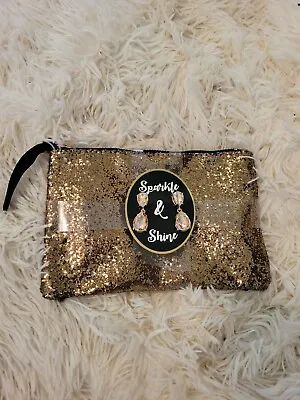 Black Bling Sparkle & Shine Travel Makeup Bag Money Bag Matching Earrings  • $7