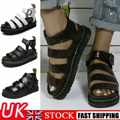 £23.99 • Buy Womens Chunky Sandals Thick Sole Strappy Flatforms Shoes Summer Gladiator Shoes