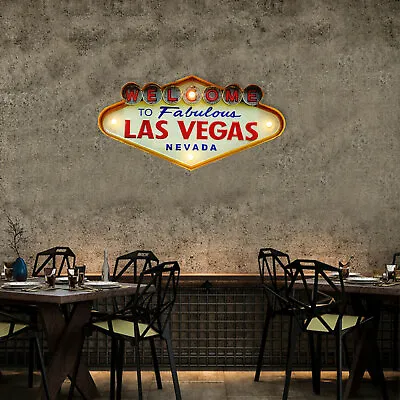 Vintage Welcome To Fabulous Las Vegas Nevada Metal Neon LED Light Beer Bar Sign • $36