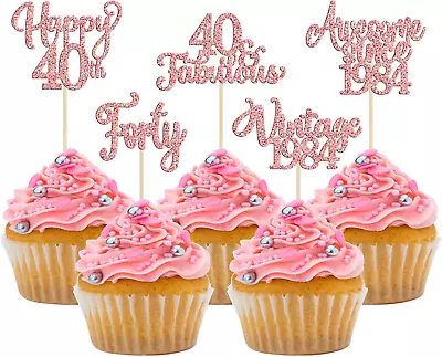 30Pcs Vintage 1984 Cupcake Toppers Glitter Forty 40 Fabulous Happy 40Th Birthday • $10.68