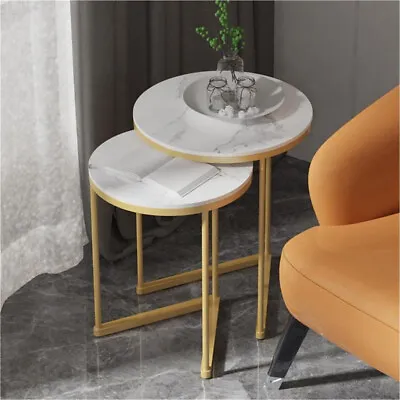 WISFOR Chic Round Nesting Coffee Table 2 Pcs Marble Top Side Tables Furniture • $79.99