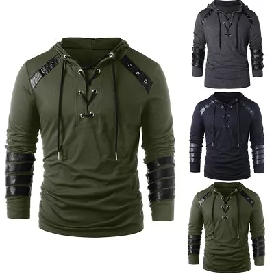 Vintage Court Style Lace Up Hoodie Men's Medieval Clothing Hooded Sweater • $60.48