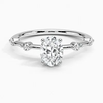 1.60ct IGI E/VVS2 Oval Lab Grown Diamond Side Stones Engagement Ring 14k Gold • $3896.20