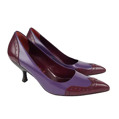 MIU MIU Women's Pumps Size 37 Purple Burgundy Leather Wingtip Pointed Toe Heels • $125
