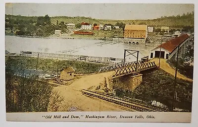 Postcard Ohio Old Mill And Dam Muskingum River Duncan Falls Vintage.  P320 • $10.69
