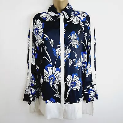 NEW Ex M&S 10-18 RRP £35 Blue White Floral Print Longline Blouse Shirt Tunic Top • £11.95