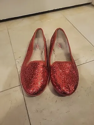 Ugg Australia Size 5.5 Alloway Glitter Red Leather Flat Slipper Women's Shoe • $12