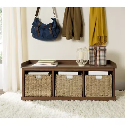 SAFAVIEH Lonan Wicker Storage Bench | Brown | • $195.99