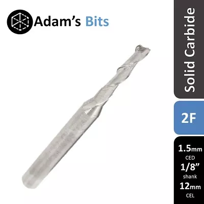 1.5mm X 1/8  3.175mm Shank Spiral 2 Flute 12mm Carbide End Mill CNC Router Tool • $5.95