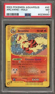 Pokemon Arcanine Aquapolis Holo Rare #H2 PSA 7 • $36