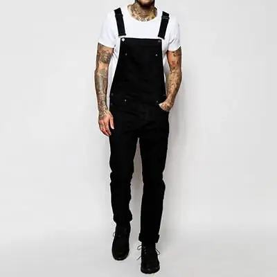 Men's Denim Casual Loose Overalls Jeans Dungarees Bib Pants Jumpsuit Trousers • $33.24