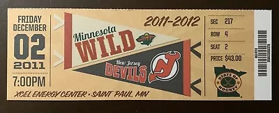 Minnesota Wild 12/2/2011 NHL Ticket Stub Vs New Jersey Devils • $7.95