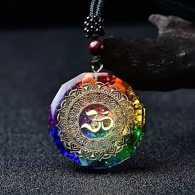 OM Symbol Orgone Pendant 7 Chakra Stone Pendant Gemstone Resin Charm Necklace • $11.90