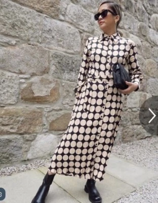 £28.99 • Buy M&S Spot Spotty Circle Print Belted Midi Shirt Dress UK SIZE 18 Polka Dot BNWT
