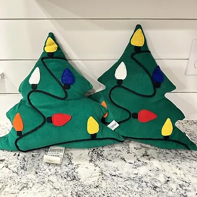 $23 • Buy (2) Vintage Christmas Tree With Lights Throw Pillows Green Riverdale 17”x16 