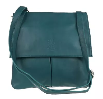 Vera Pelle Italian Real Leather Messenger Bag Double Pocket Handbag • $43.76