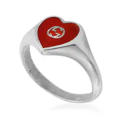 Gucci Interlocking G Red Enamel Heart Ring • $335.50