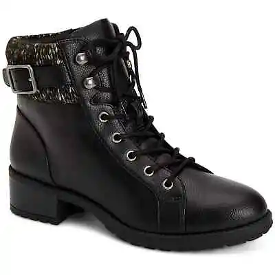 Style & Co Women Hiker Combat Boots Gaiel US 7M Black Smooth Faux Leather • $10.50