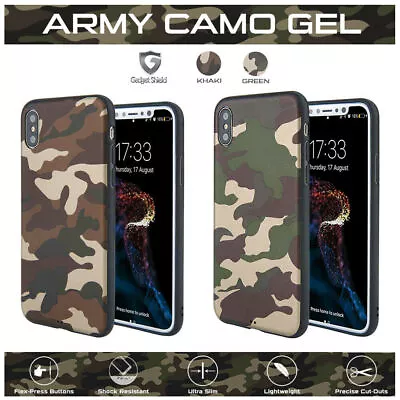 Gadget Shield Army Camo Back Case With Tempered Glass For Apple Mobile Phones SE • £5.95