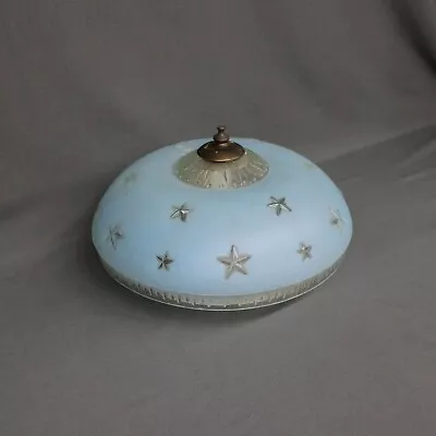 Light Blue Frosted Glass W/Embossed Stars Ceiling Lamp Art Deco 1940s-50s Shade • $50