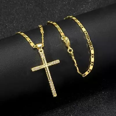 Luxury Shiny Cross Shape Pendant Necklace Adjustable Clavicle Chain Men Women • $16.98