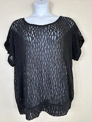 NWT Lane Bryant Women Plus Size 22/24 (2X) Sheer Metallic Black Top Short Sleeve • $19.80