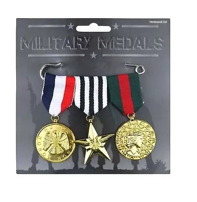 3 Military Replica Medals Pack Plastic Piece Kids Book Day Fancy Dress Costume • £4.05