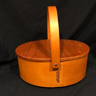 Vintage 1998 Wooden Sewing Basket With Swinging Handle Cherry Oak Finish (#SB2) • $22