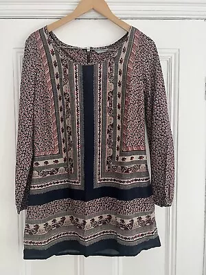 Marks And Spencers Kaftan Top 12 Bohemian Navy Beige Floral Design • $8