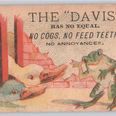 1880s Davis Vertical Feed Sewing Machine Watertown Geese Teeth Frog Trade Card • $19.25