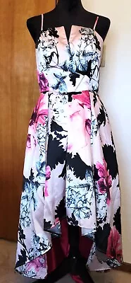 Trixxi Pink Floral Petticoat Spaghetti Straps High Low Hem Prom Dress Size 15 • $45