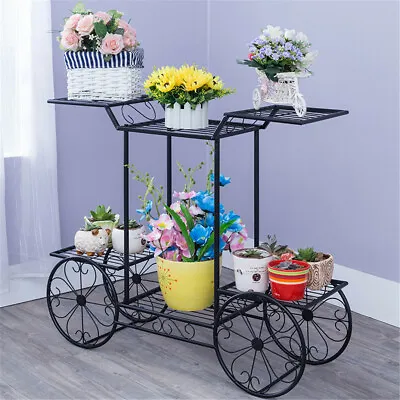 $39.94 • Buy Metal Cart Stand Flower Pot Plant Holder Display Rack Wheel Home Garden Patio