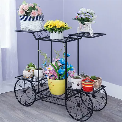 Metal Cart Stand Flower Pot Plant Holder Display Rack Wheel Home Garden Patio • $39.94