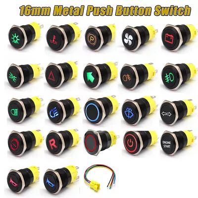 16mm Waterproof 12V-24V Car LED Power Push Button Momentary Switch Metal ON/OF • £7.55