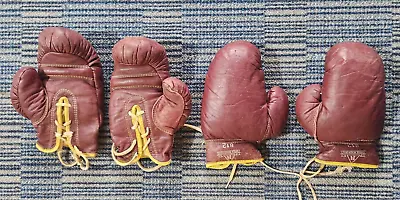 Vintage 1937 - 1957 Geo A Reach Leather Boxing Gloves - 2 Pair - Strong Markings • $50