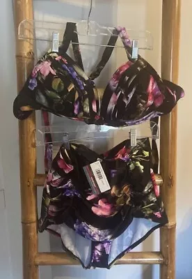 NWT Unique Vintage Swim Monroe Black Dashing Floral Bikini Swimsuit Pinup SZ 2X • $29