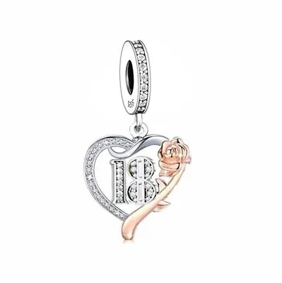 $29.99 • Buy S925 Silver & Rose Gold Sparkling 18th Birthday & Rose Charm By Unique Designs