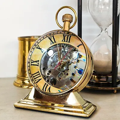 Trophy Brass Desk Clock Mechanical Table Top Decorative • $29