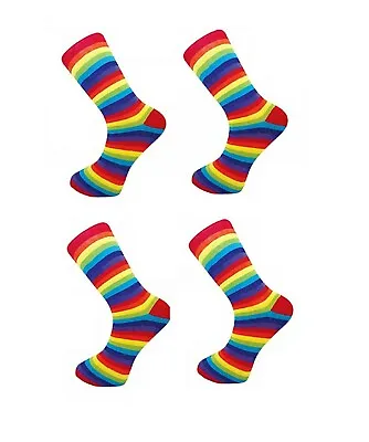 4 Mens Multi Coloured Rainbow Crew Length Ankle High Everyday Cotton Socks Pride • £7.49