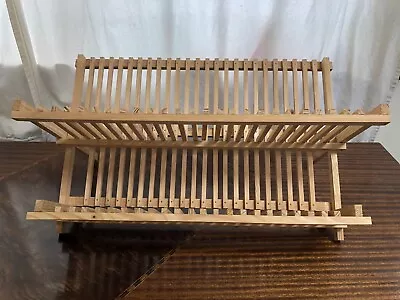 Vintage Wooden Slatted Collapsible Dish Drain Drying Rack • $24.99