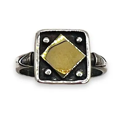 Modernist Square Sterling Silver 925 14k Yellow Gold Accent Ring Size 6.25 • $172.19