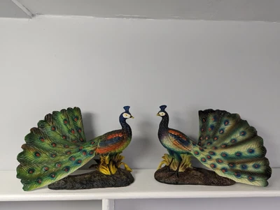 $15 • Buy Vintage Ceramic 8.5  Long Peacock Bird Figurine Artmark Set Of 2 Japan