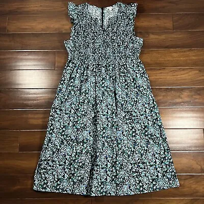 J. Crew Size XL Cotton Poplin Smocked Flutter Sleeve Midi Dress • $39.95