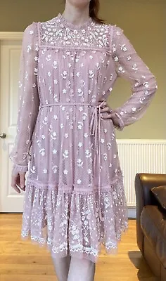 Needle And Thread Pink Long Sleeved Embroidered Dress Worn Once Size 10 RRP £350 • £99