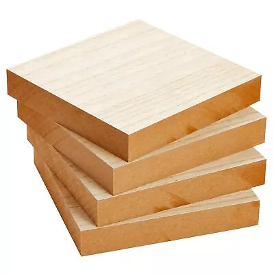 4x Unfinished MDF Wood Square Blocks Wooden Cutouts Pieces For DIY Crafts Decor • $19.99