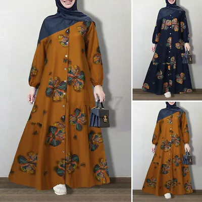 ZANZEA Women Long Sleeve Casual Loose Abaya Muslim Kaftan Swing Tunic Maxi Dress • $19.98