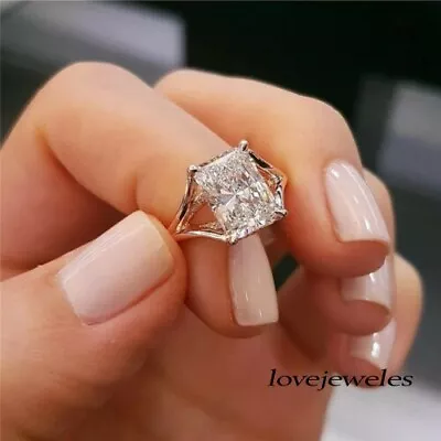 2CT Real Moissanite Radiant Cut Engagement Wedding Solitaire Ring 925 Silver • $151.23