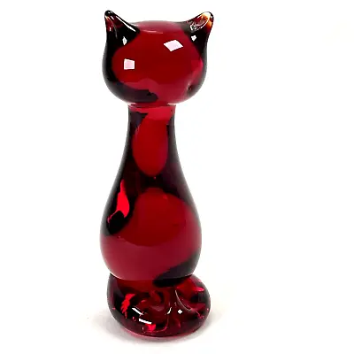 Vintage Viking Glass Red Cat 5 1/2  • $89.99