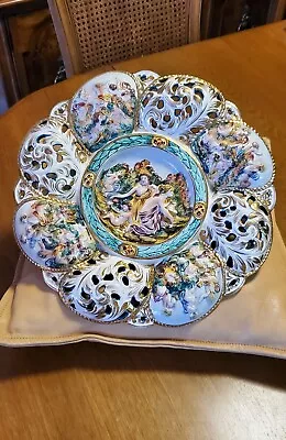 VTG Capodimonte Gilded Decorative Hand Painted Wall Plate Gold Trim  ITALY • $197