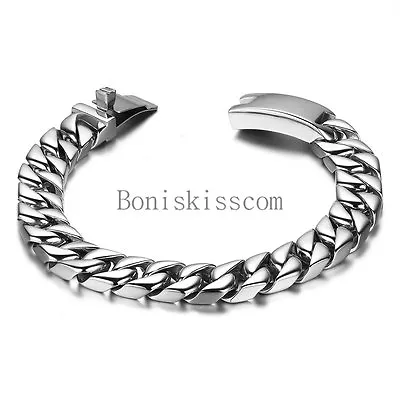 Durable Stainless Steel Men's Flat Biker Chain Heavy Bracelet Silver 8 Inch • $14.99